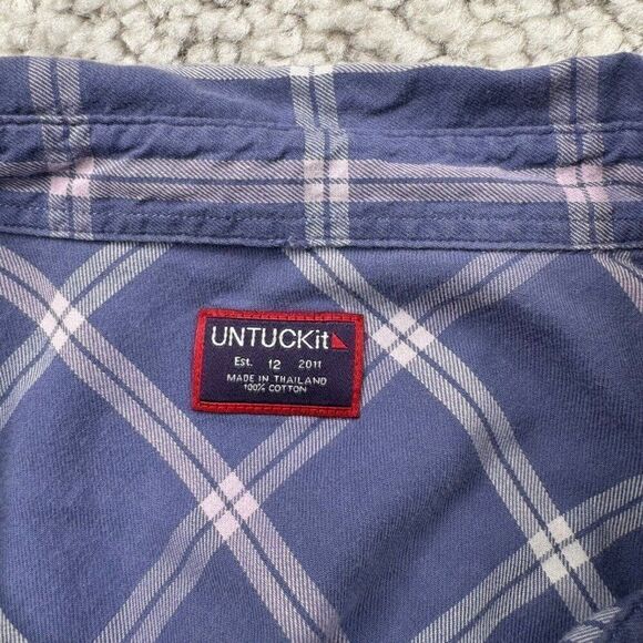 UnTuckit Lucia Blue Plaid Button Up Long Sleeve Shirt Boyfriend Fit - Picture 3 of 6